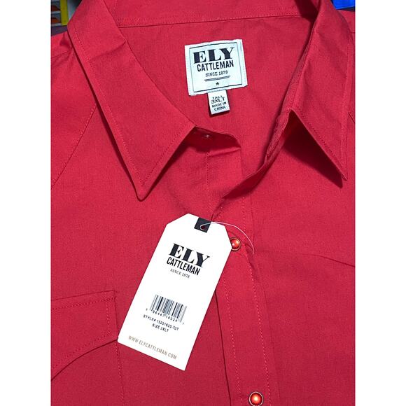 NWT “ELY CATTLEMAN” RED WESTERN SHIRT w/PEARL SNAP BUTTONS TALL MAN 3XLT - Picture 5 of 8